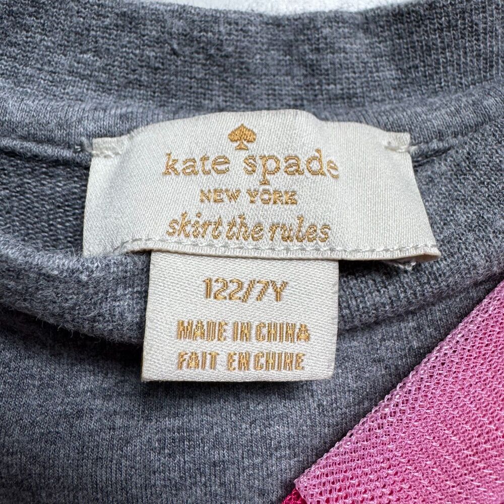 Kate Spade Kids Sweatshirt 7Y Gray Pink Bow Long Sleeve Pullover Designer Cozy - Picture 3 of 7